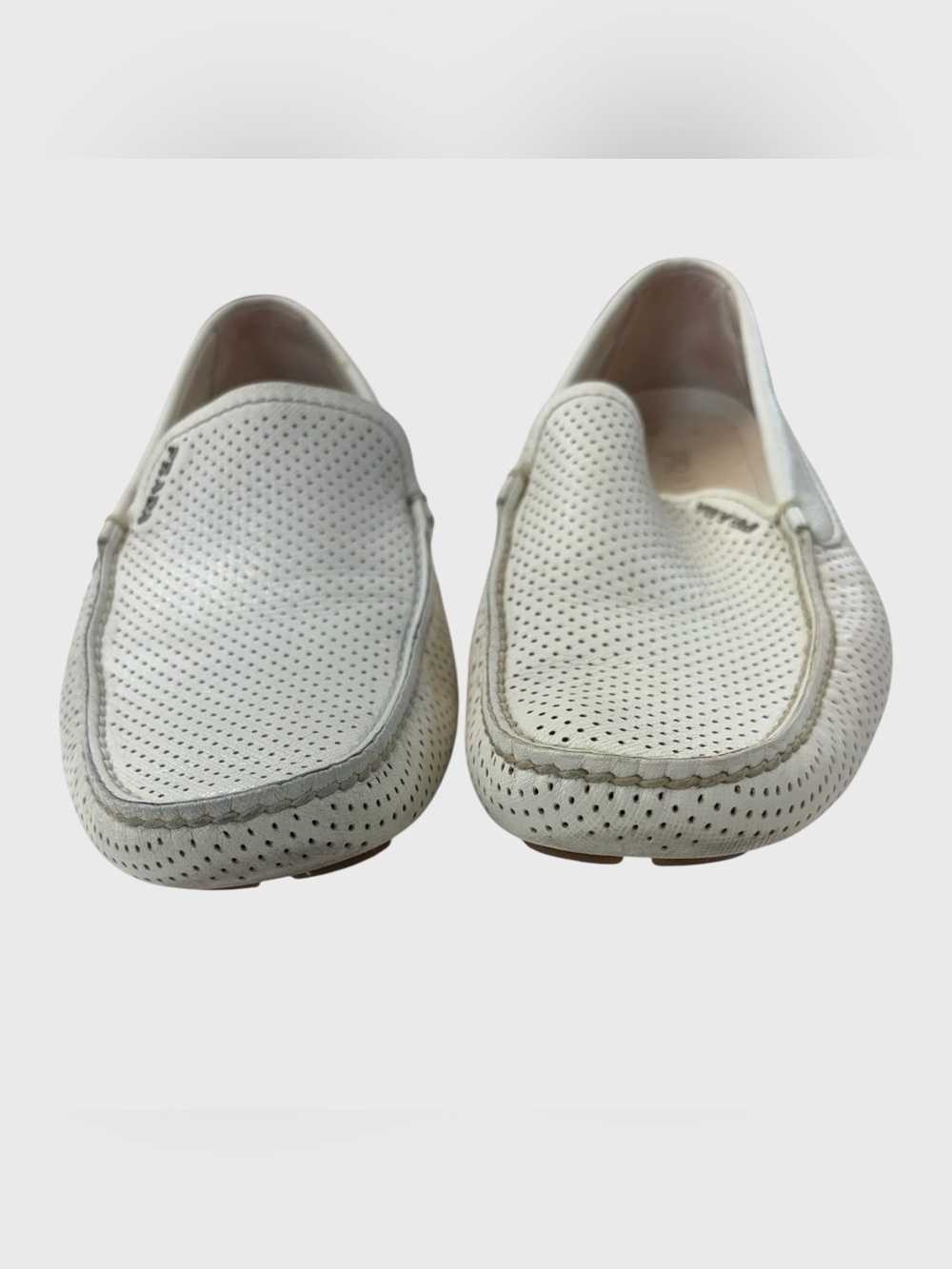 PRADA White Perforated Leather Driving Moccasins Prada Size 7 US Men’s Size 8 - Picture 4 of 13